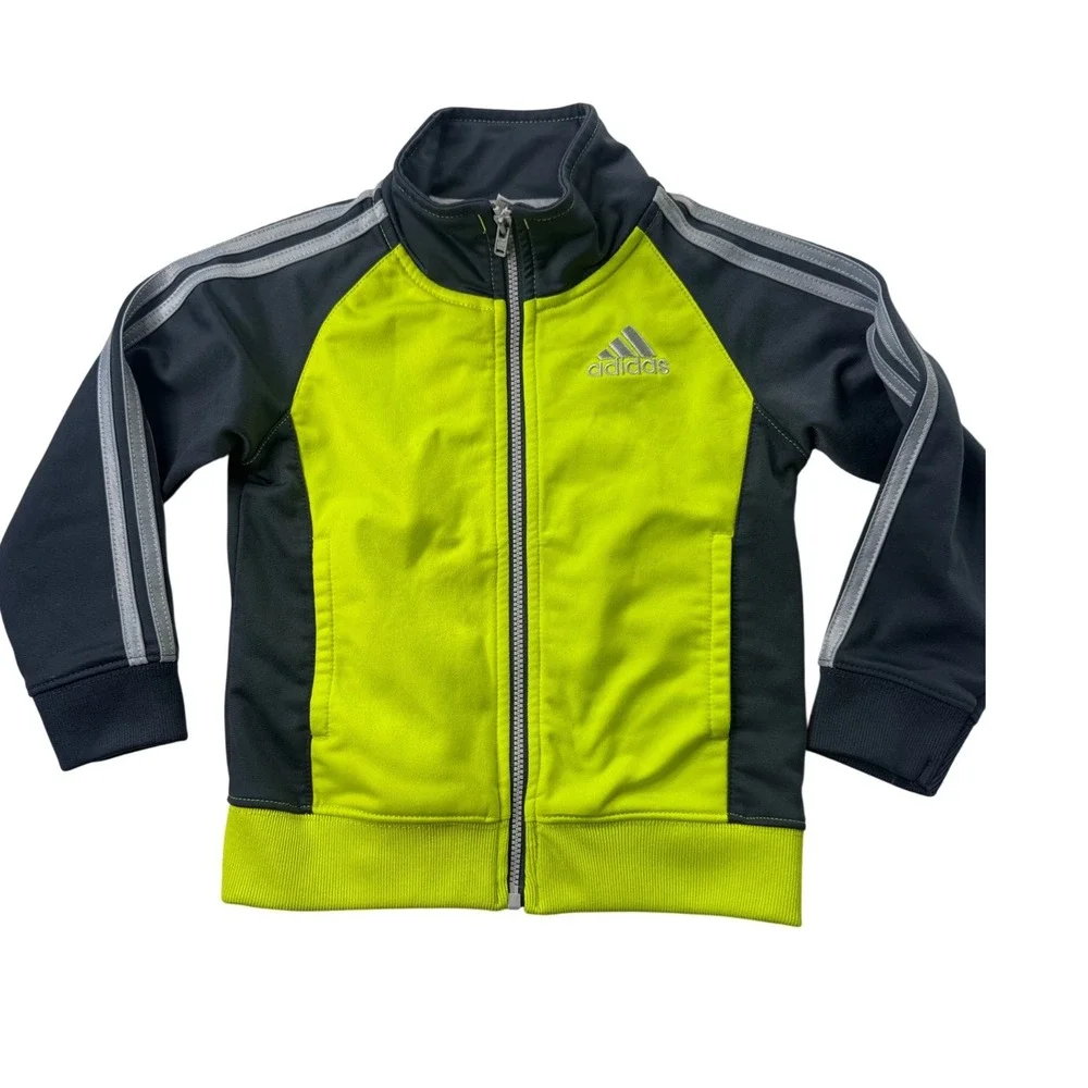 Adidas Boys‎ Track Jacket Neon Yellow Grey Full Zip 24 Months Sporty Stripe